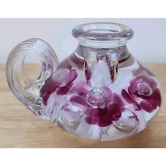 Set Of 2 1990 Vintage Gibson Art Blown Glass Candlestick Holders Paperweights - Picture 6 of 10